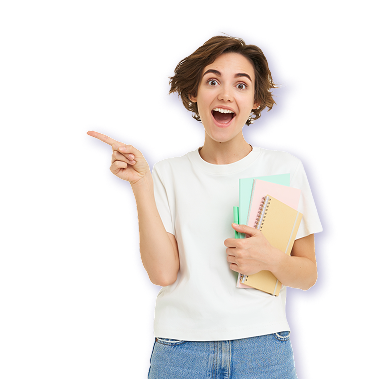 Smiling student pointing